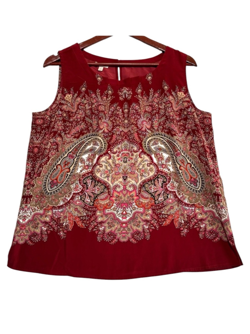 Talbots Burgundy Paisley Boho Sleeveless Blouse Top M